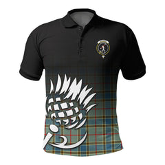 Balfour Blue Tartan Crest Polo Shirt - Thistle Black Style