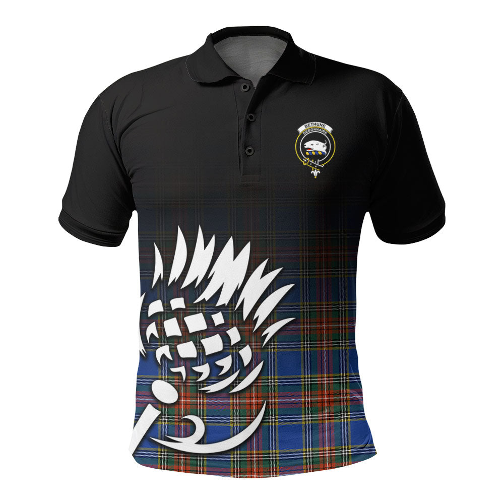 Bethune Ancient Tartan Crest Polo Shirt - Thistle Black Style