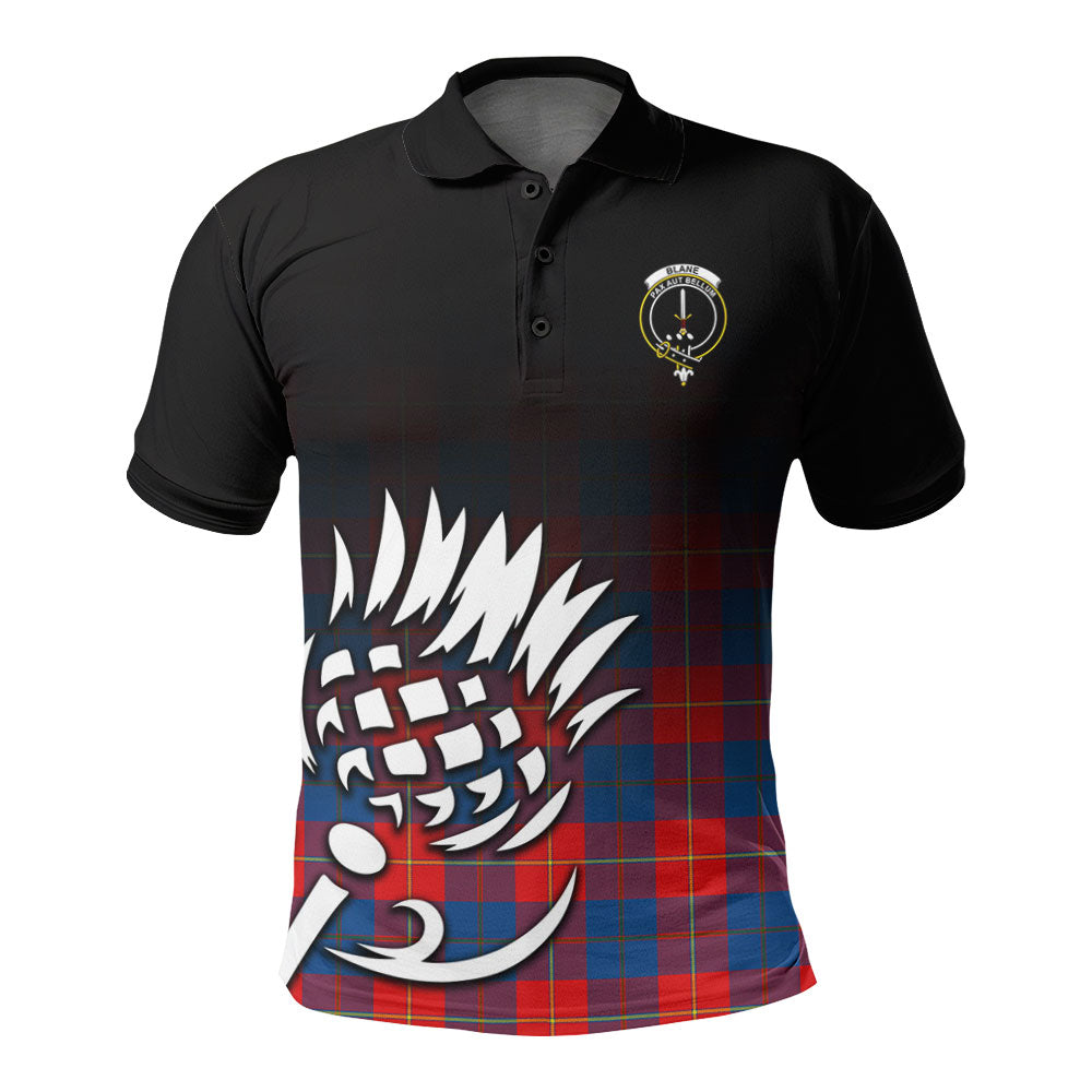 Blane Tartan Crest Polo Shirt - Thistle Black Style