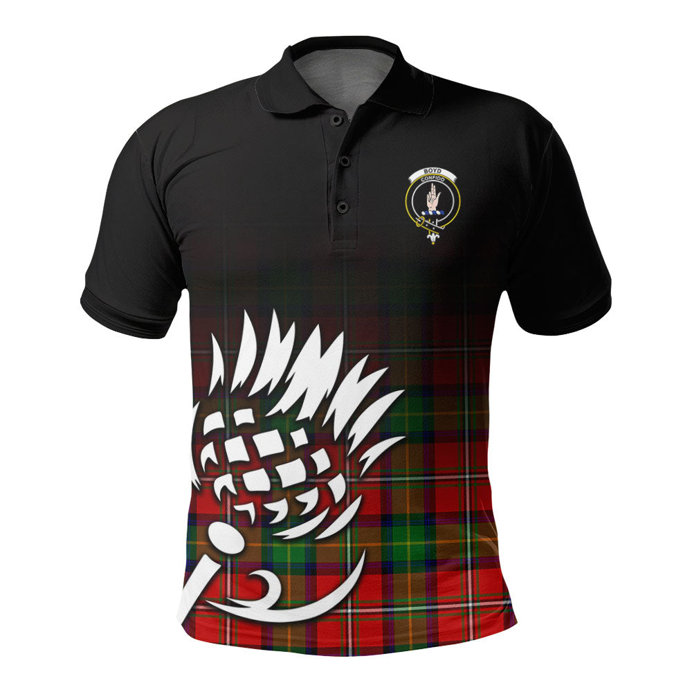 Boyd Modern Tartan Crest Polo Shirt - Thistle Black Style