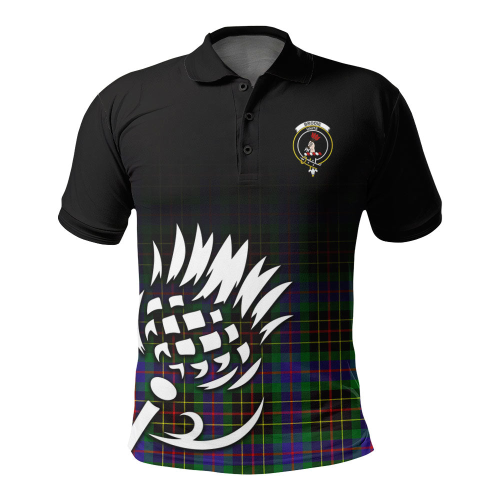 Brodie Hunting Modern Tartan Crest Polo Shirt - Thistle Black Style