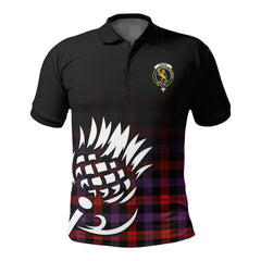 Brown Modern Tartan Crest Polo Shirt - Thistle Black Style