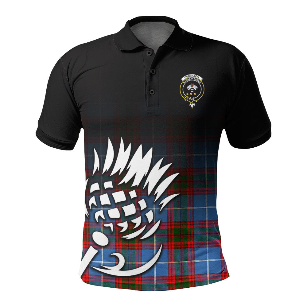 Congilton Tartan Crest Polo Shirt - Thistle Black Style