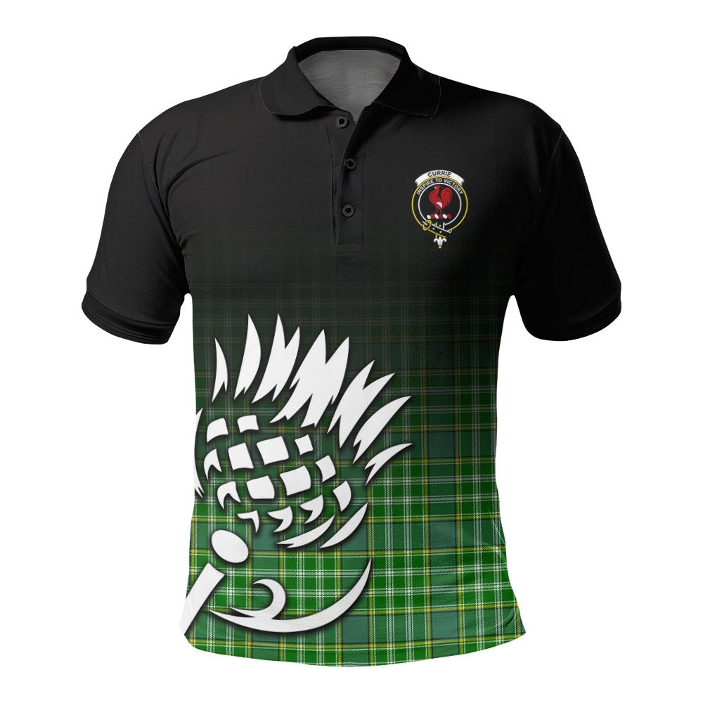 Currie Tartan Crest Polo Shirt - Thistle Black Style