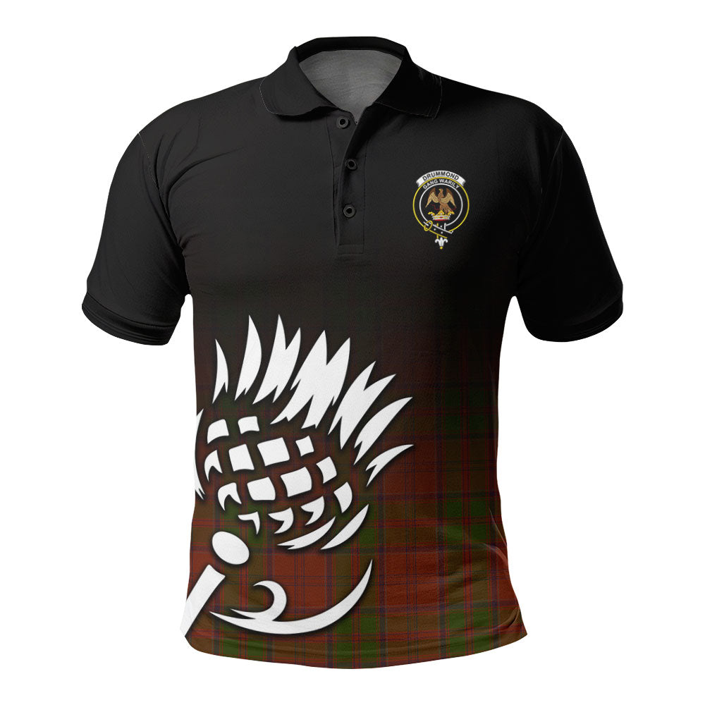 Drummond Clan Tartan Crest Polo Shirt - Thistle Black Style