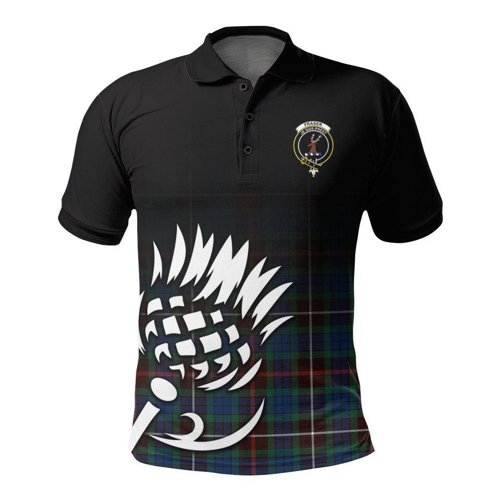 Fraser (of Lovat) Hunting Ancient Tartan Crest Polo Shirt - Thistle Black Style