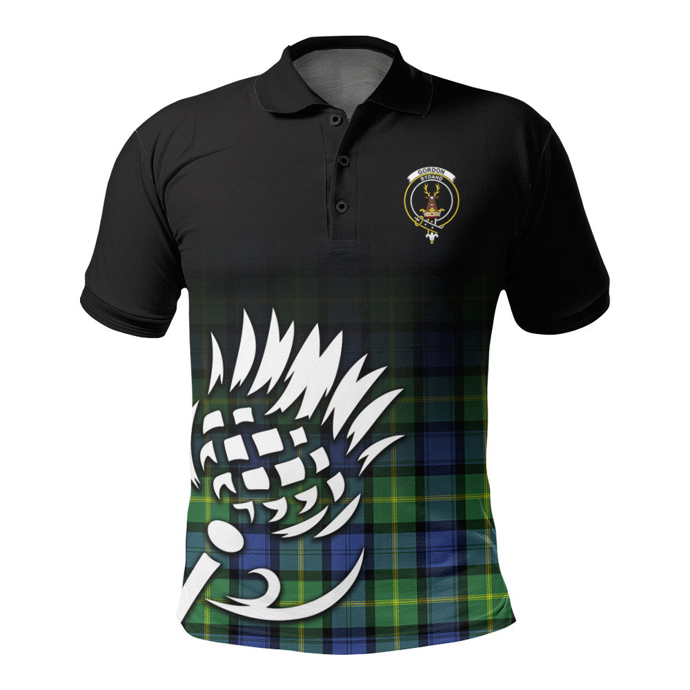 Gordon Old Ancient Tartan Crest Polo Shirt - Thistle Black Style