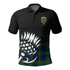 Johnstone Modern Tartan Crest Polo Shirt - Thistle Black Style