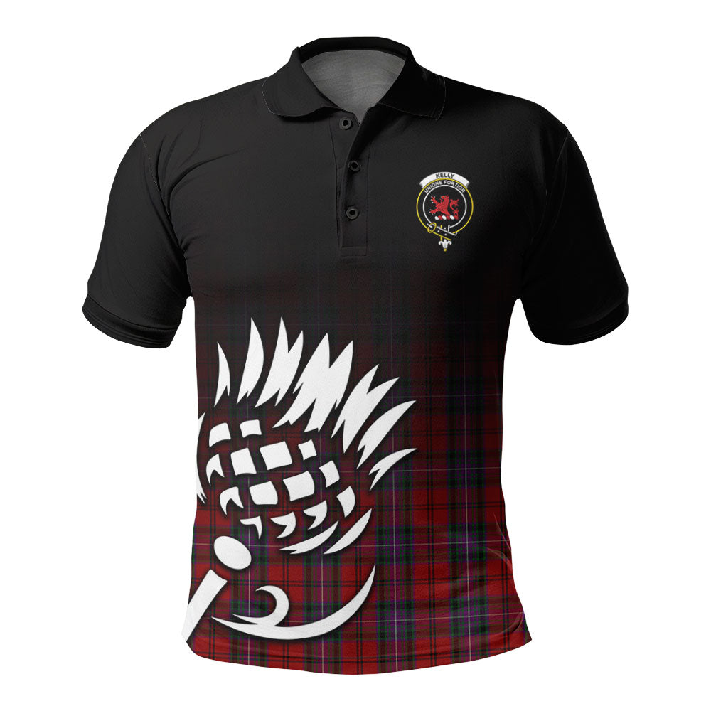 Kelly of Sleat Red Tartan Crest Polo Shirt - Thistle Black Style