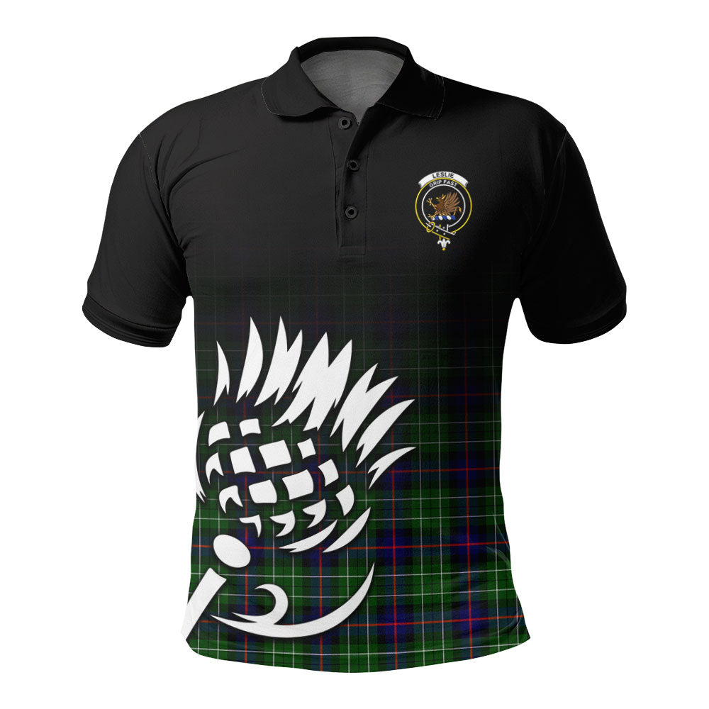 Leslie Hunting Tartan Crest Polo Shirt - Thistle Black Style
