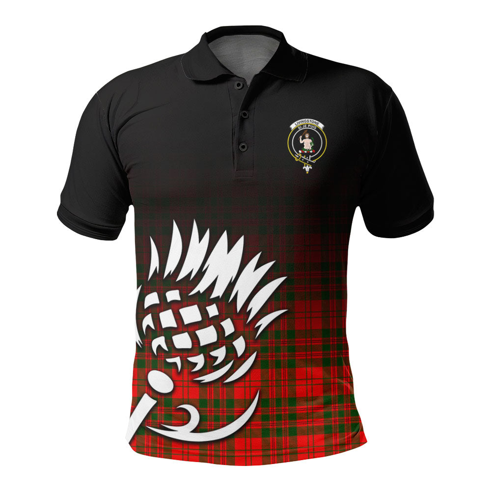 Livingstone Tartan Crest Polo Shirt - Thistle Black Style