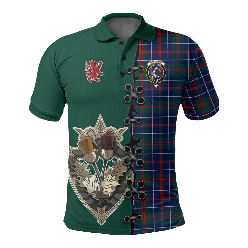 MacHardy Modern Tartan Polo Shirt - Lion Rampant And Celtic Thistle Style