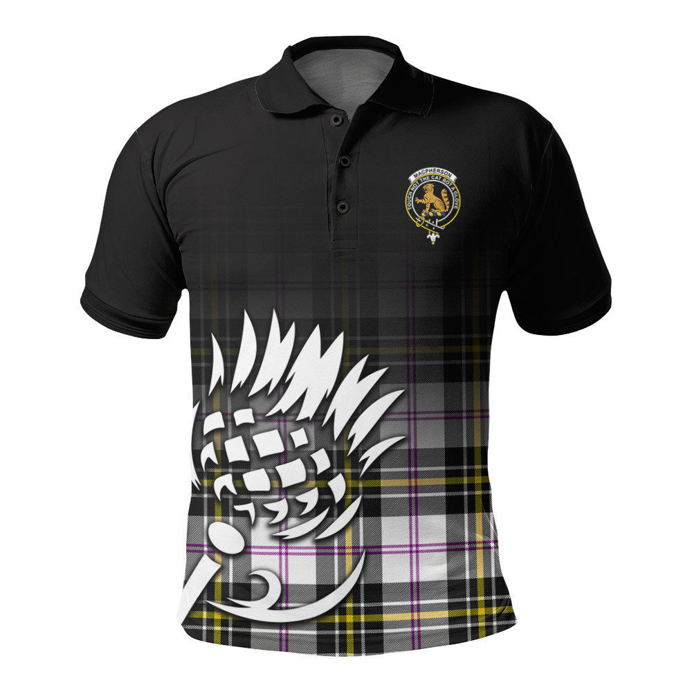 MacPherson Dress Modern Tartan Crest Polo Shirt - Thistle Black Style