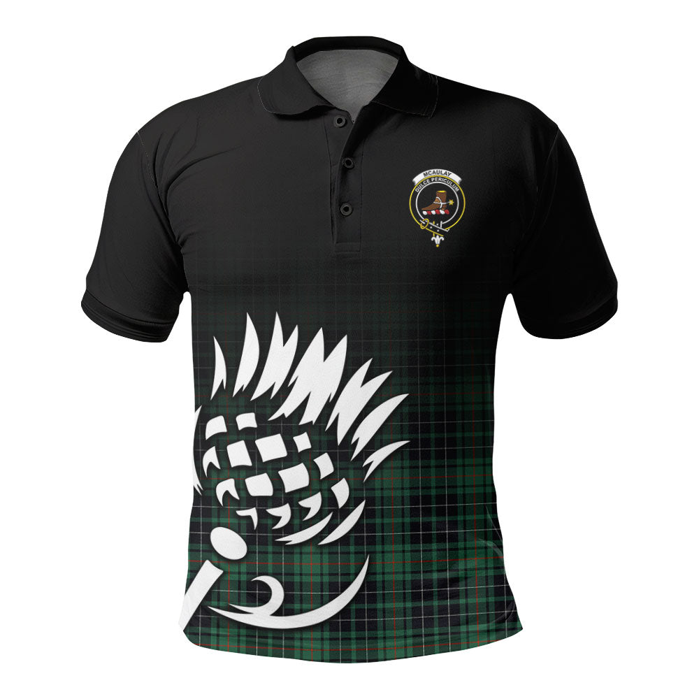 McAulay Hunting Ancient Tartan Crest Polo Shirt - Thistle Black Style