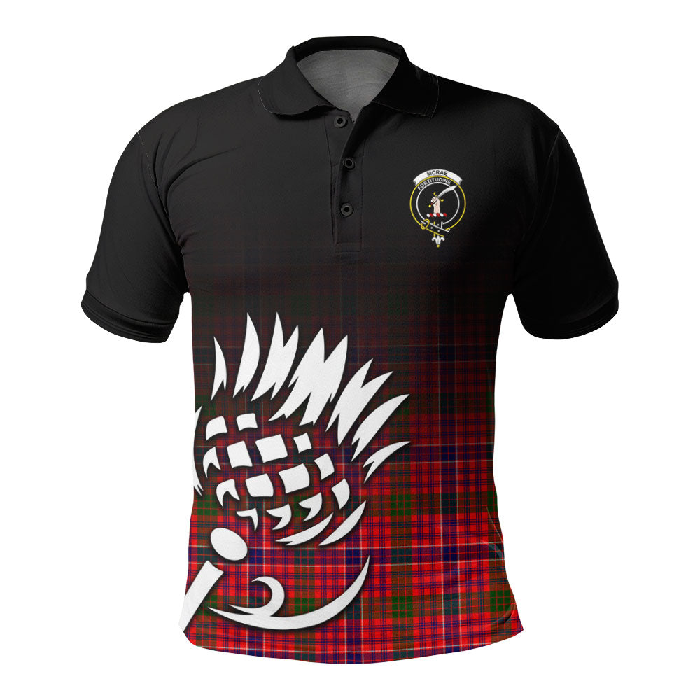 McRae Modern Tartan Crest Polo Shirt - Thistle Black Style