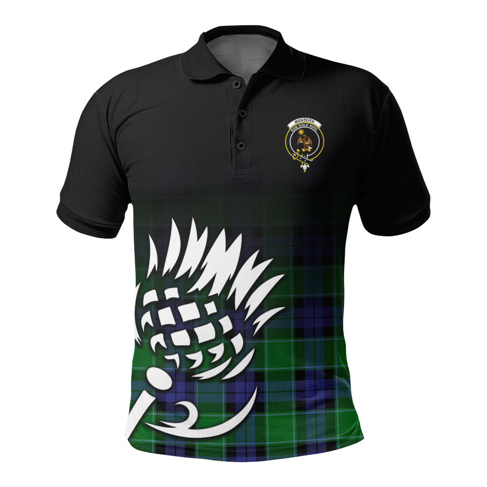 Monteith Tartan Crest Polo Shirt - Thistle Black Style