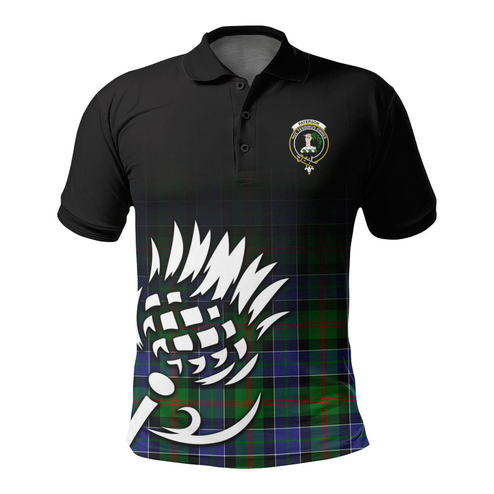 Paterson Tartan Crest Polo Shirt - Thistle Black Style