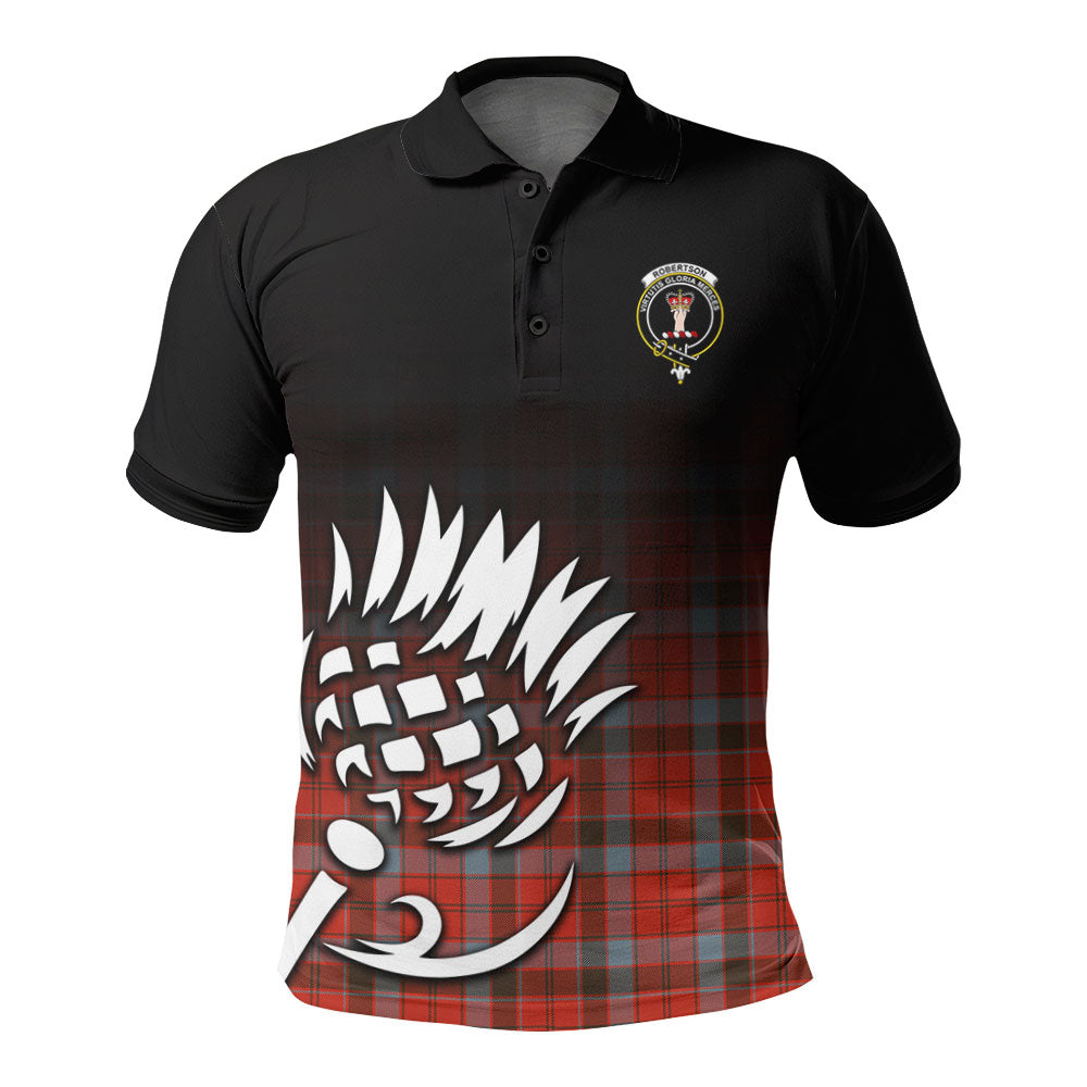 Robertson Weathered Tartan Crest Polo Shirt - Thistle Black Style