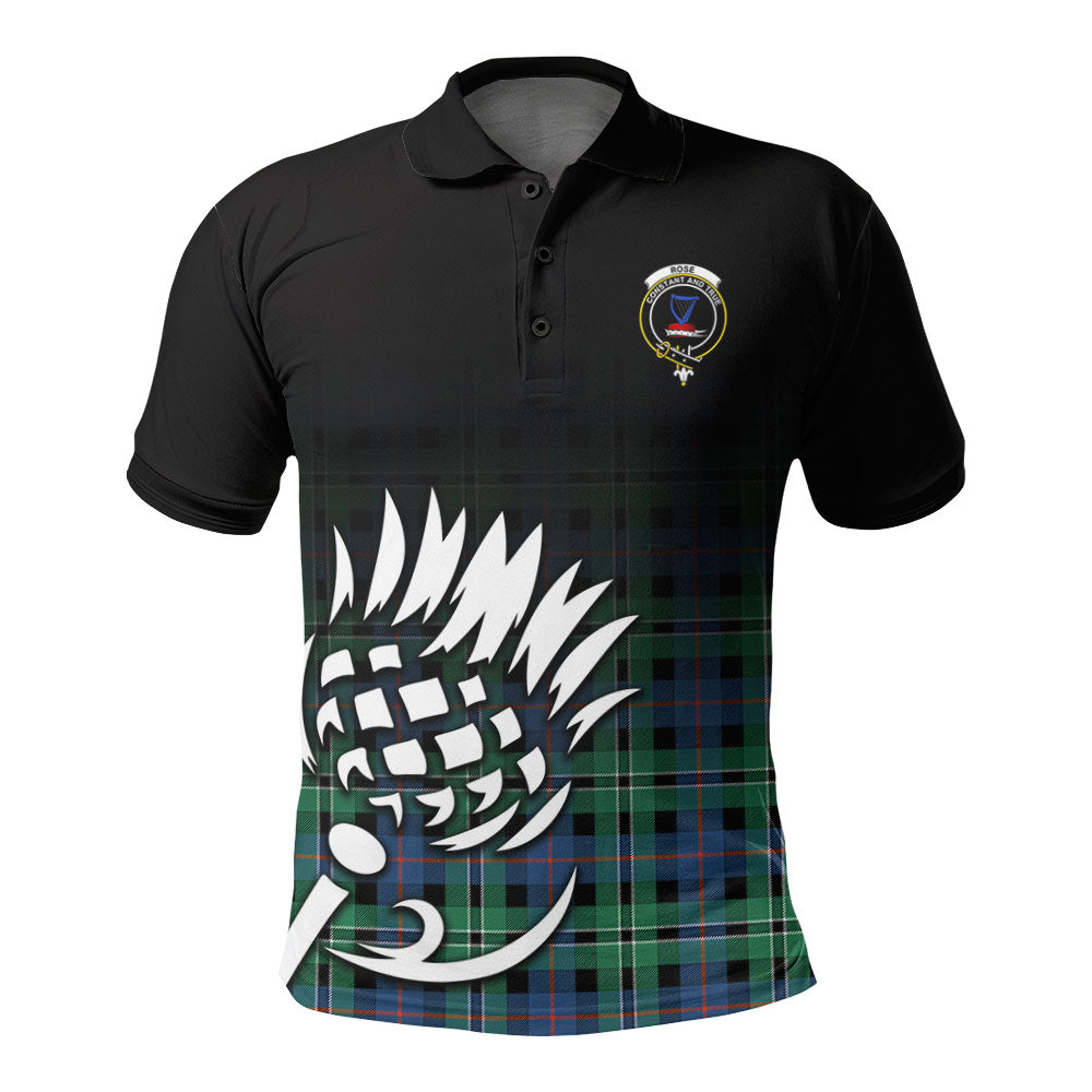 Rose Hunting Ancient Tartan Crest Polo Shirt - Thistle Black Style