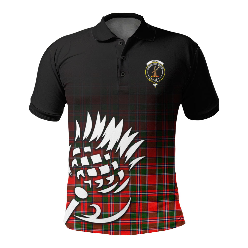 Spens (or Spence) Tartan Crest Polo Shirt - Thistle Black Style