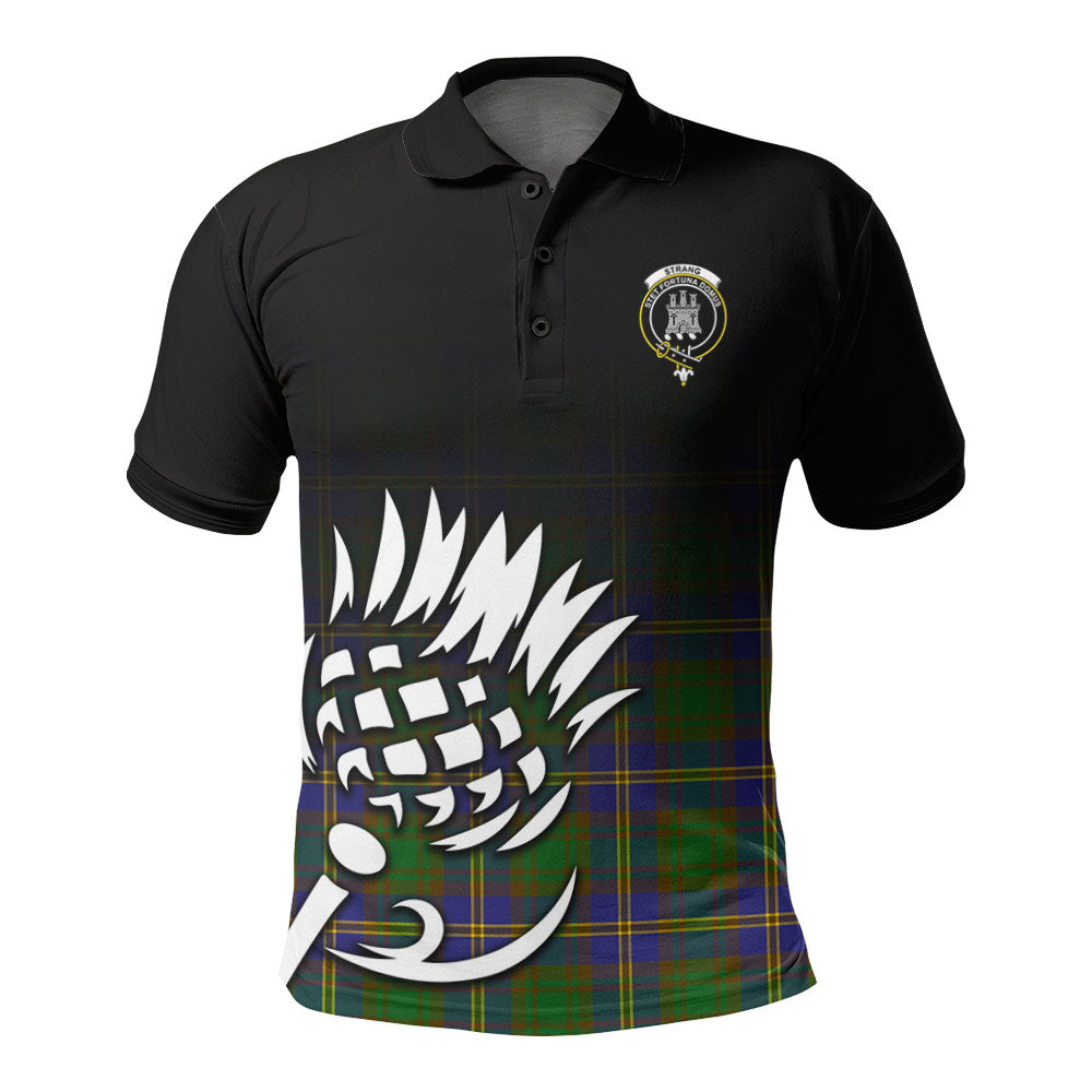 Strang (or Strange) Tartan Crest Polo Shirt - Thistle Black Style