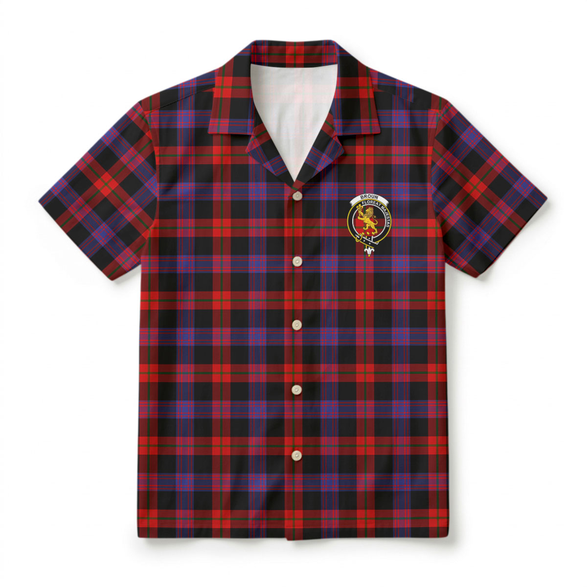Broun Modern Tartan Crest Hawaiian Shirt