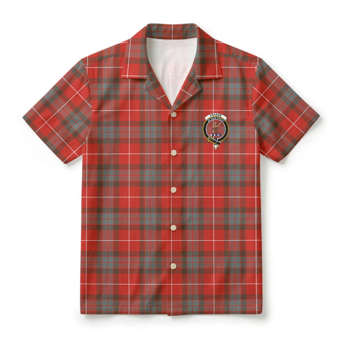 Fraser (of Lovat) Weathered Tartan Crest Hawaiian Shirt