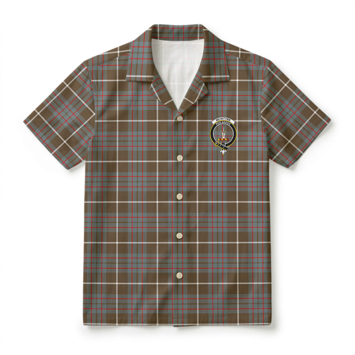 McIntyre Hunting Weathered Tartan Crest Hawaiian Shirt