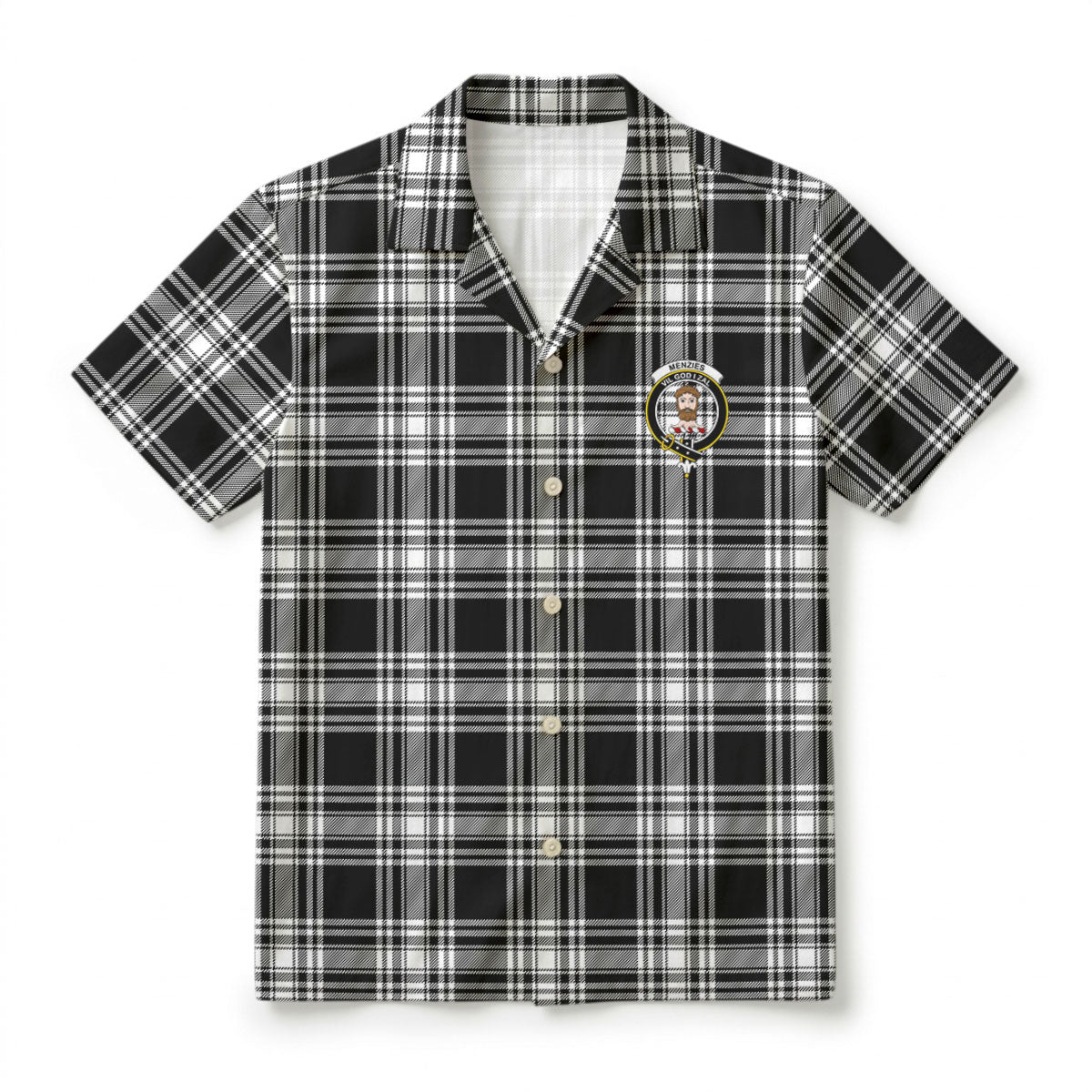 Menzies Black - White Modern Tartan Crest Hawaiian Shirt