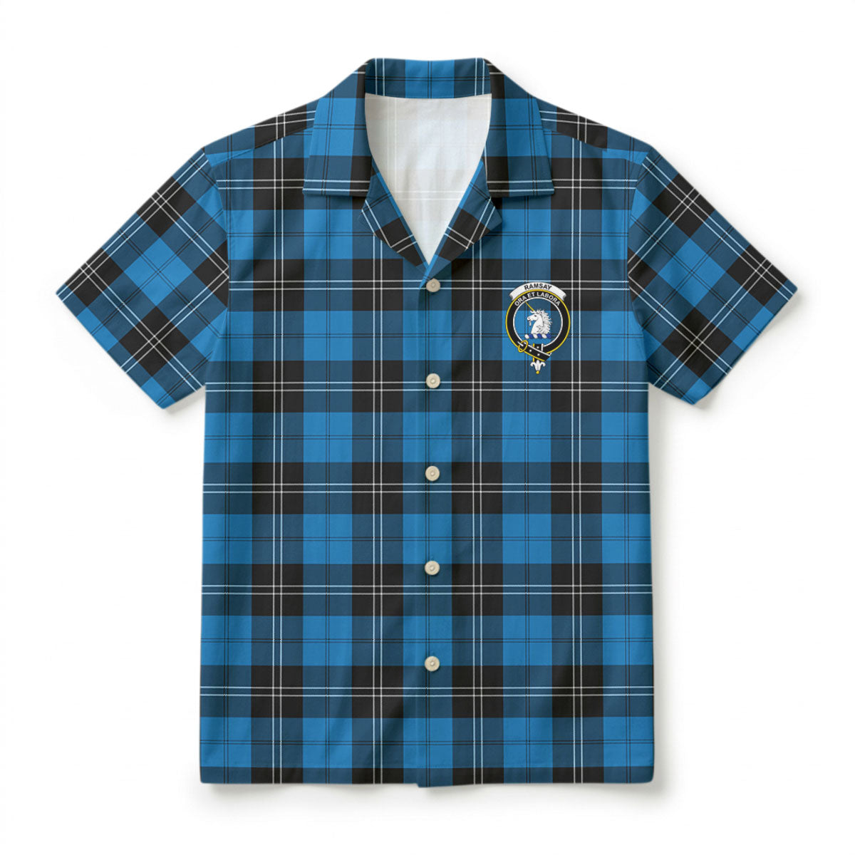 Ramsay Blue Ancient Tartan Crest Hawaiian Shirt