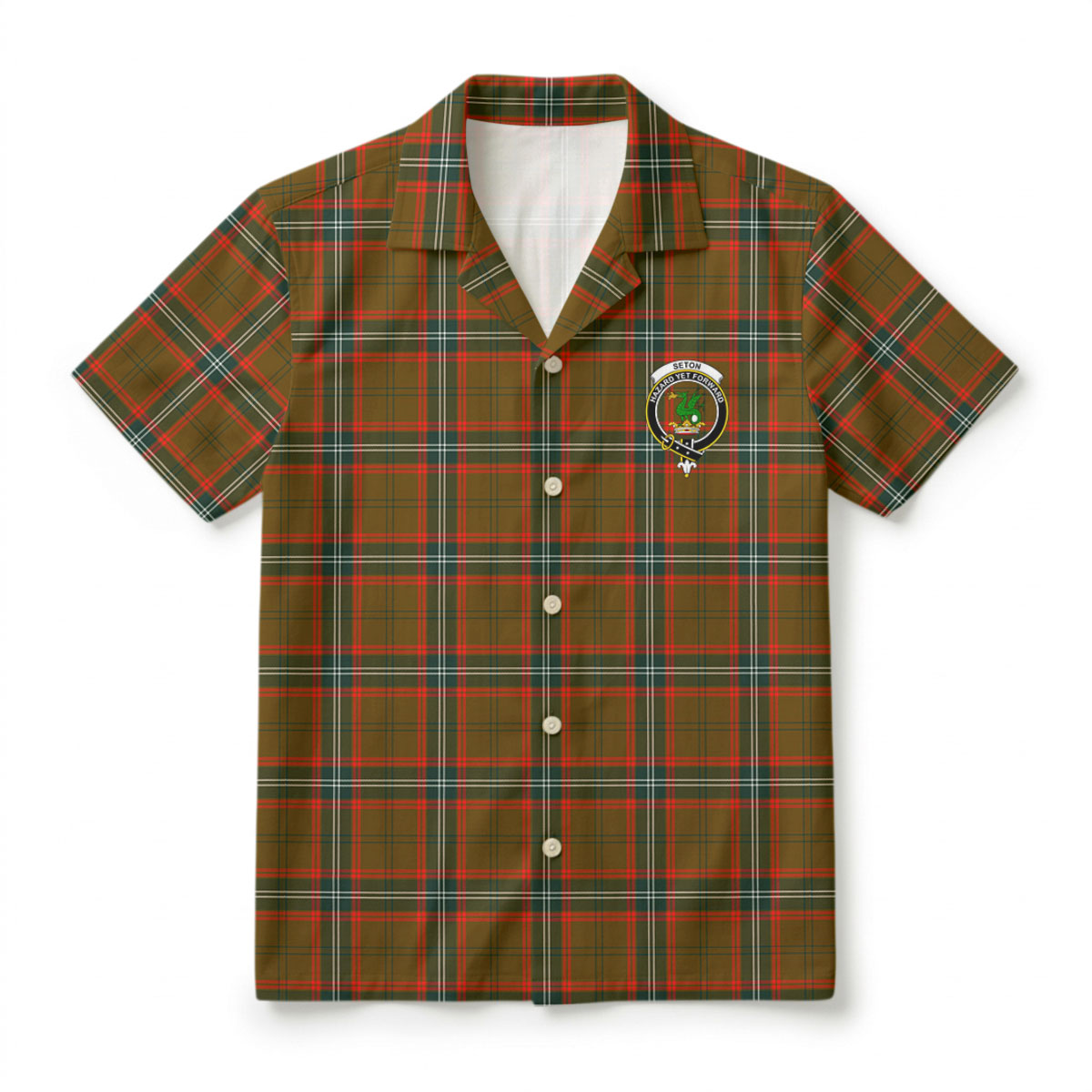 Seton Hunting Modern Tartan Crest Hawaiian Shirt