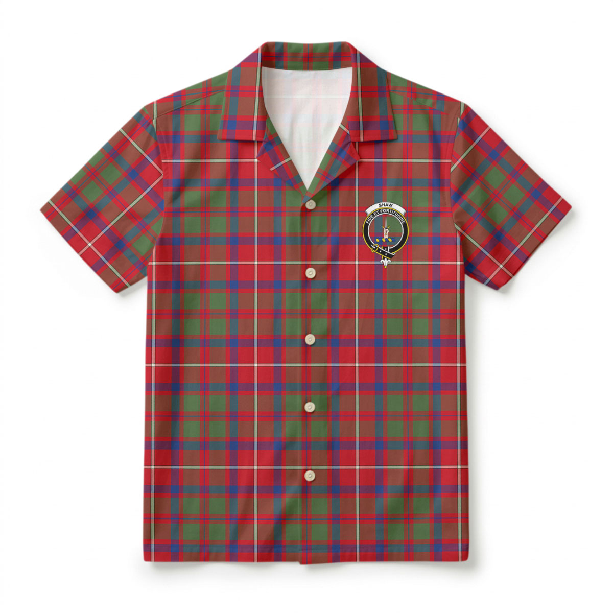 Shaw Red Modern Tartan Crest Hawaiian Shirt