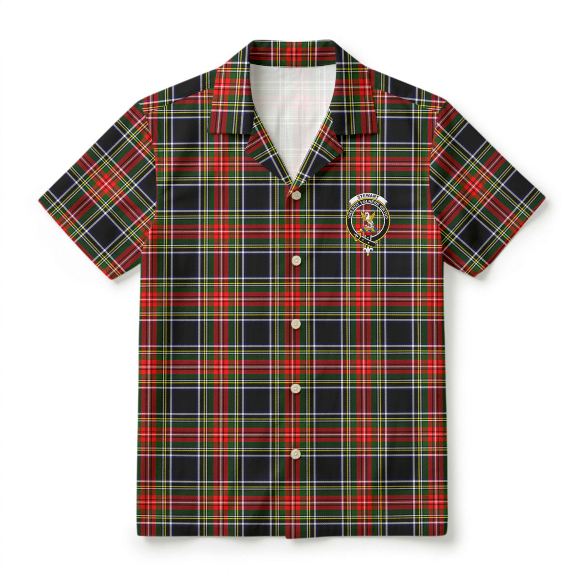 Stewart Black Tartan Crest Hawaiian Shirt