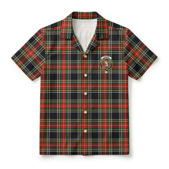 Stewart Black Tartan Crest Hawaiian Shirt