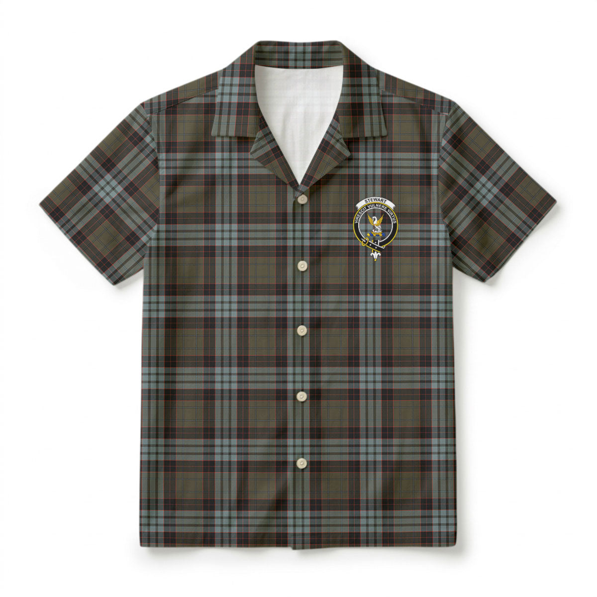 Stewart Old Weathered Tartan Crest Hawaiian Shirt