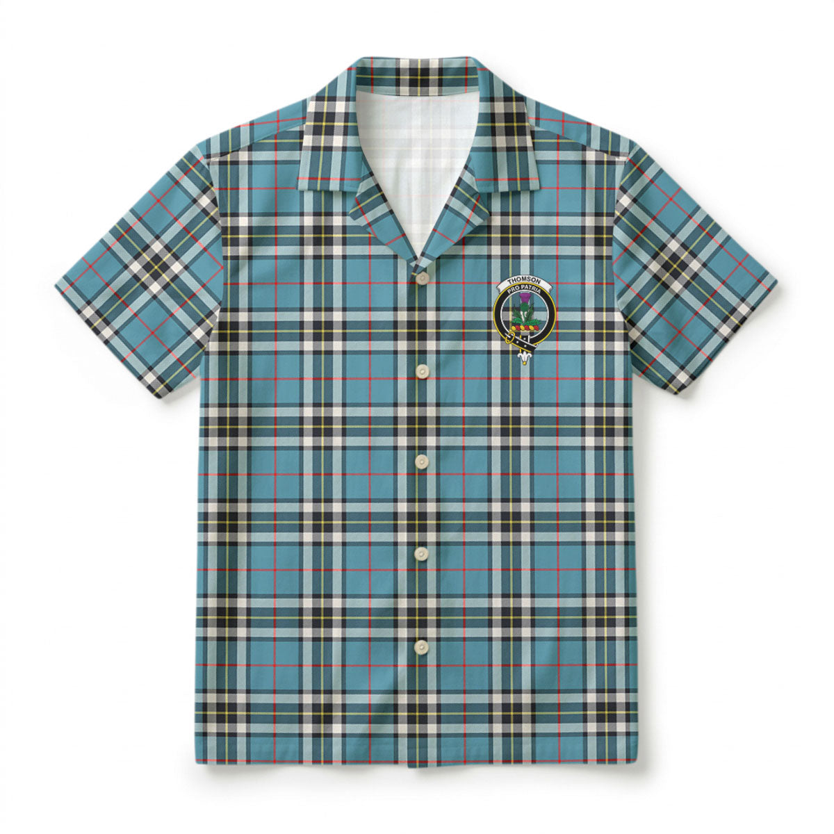 Thomson Blue Tartan Crest Hawaiian Shirt