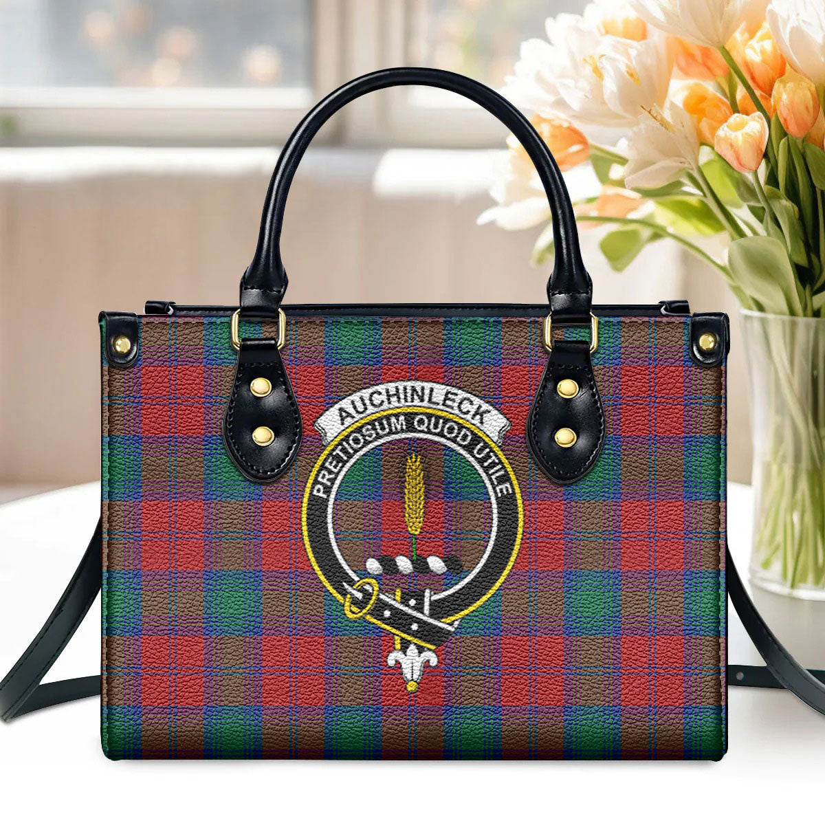 Auchinleck Tartan Crest Leather Handbag