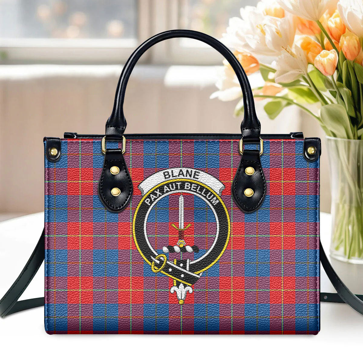 Blane Tartan Crest Leather Handbag