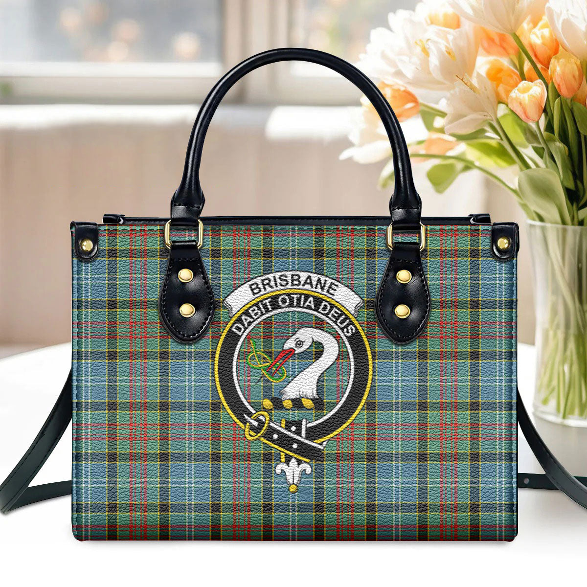 Brisbane Tartan Crest Leather Handbag