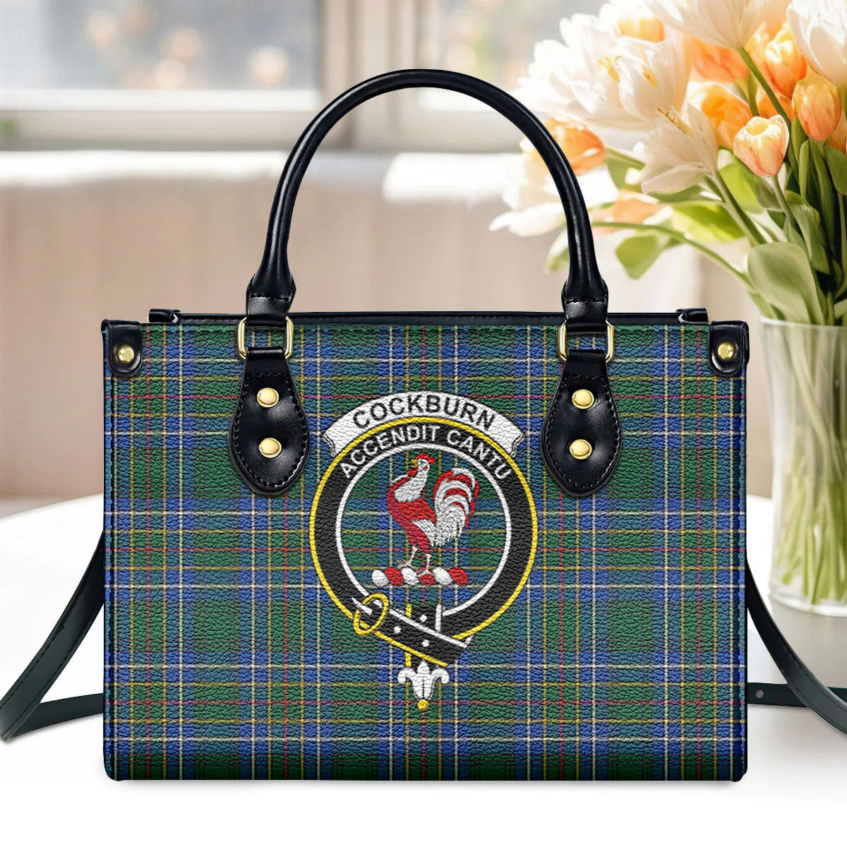 Cockburn Ancient Tartan Crest Leather Handbag