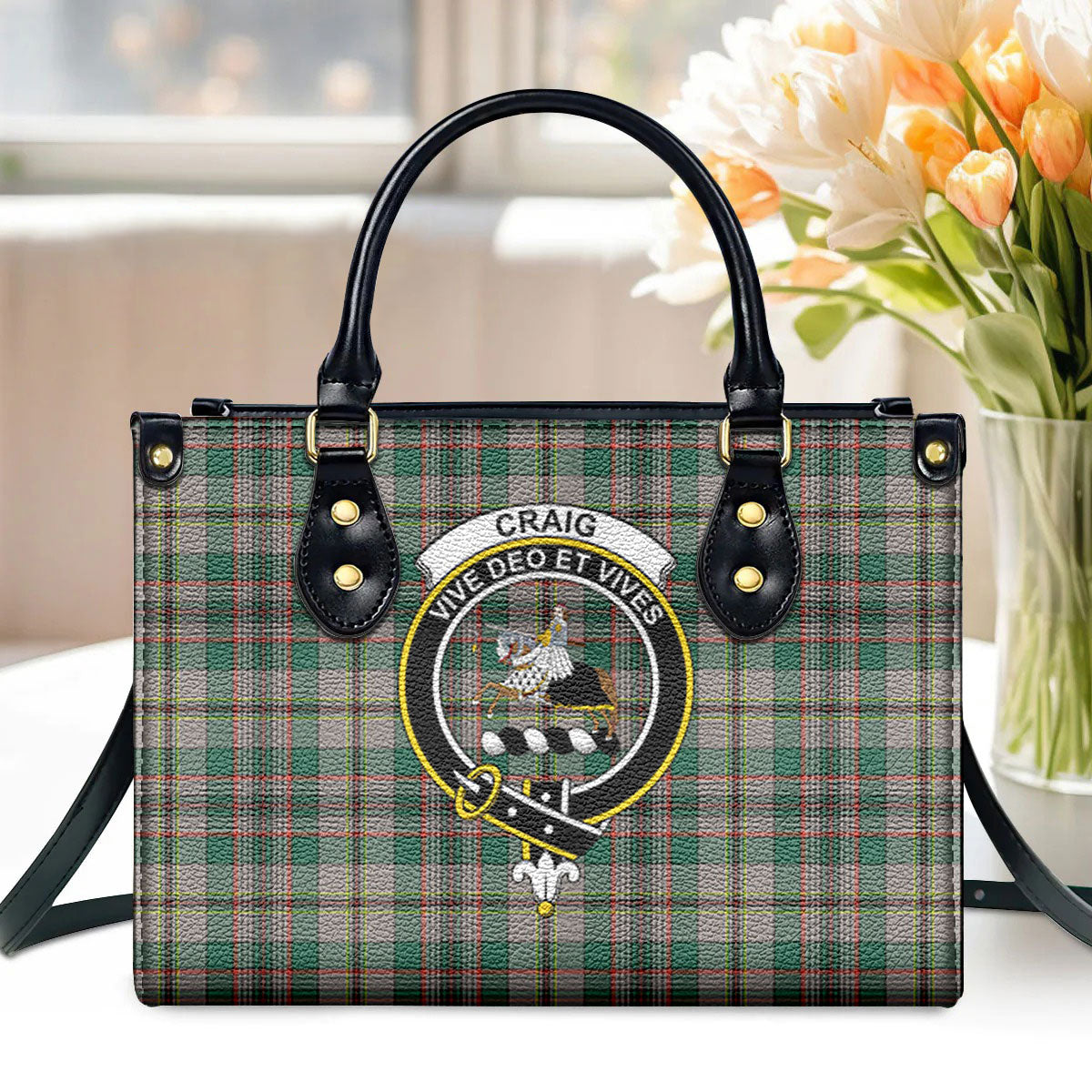 Craig Ancient Tartan Crest Leather Handbag