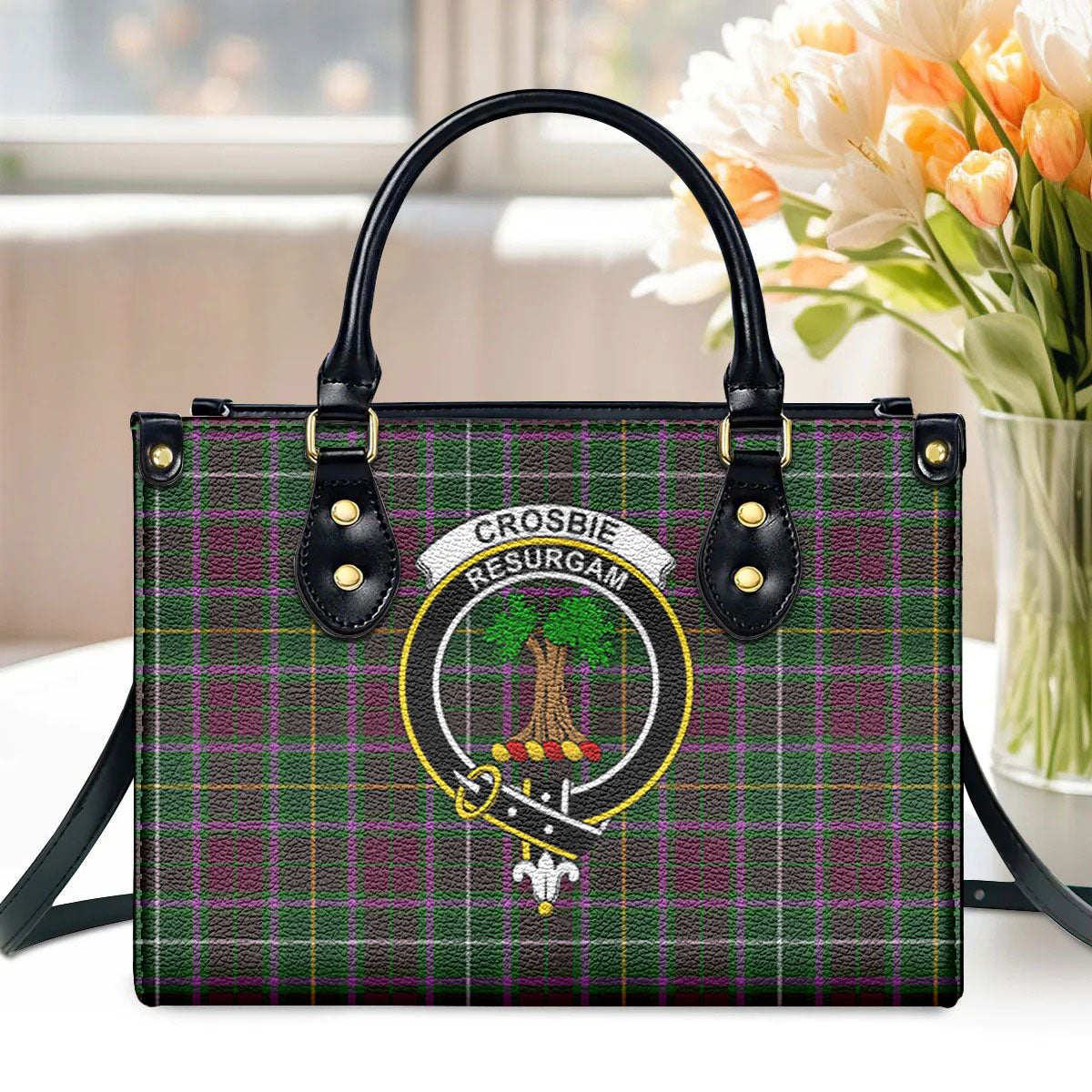 Crosbie Tartan Crest Leather Handbag