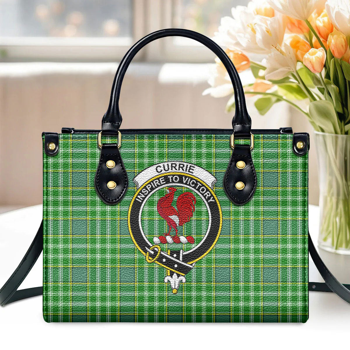 Currie Tartan Crest Leather Handbag