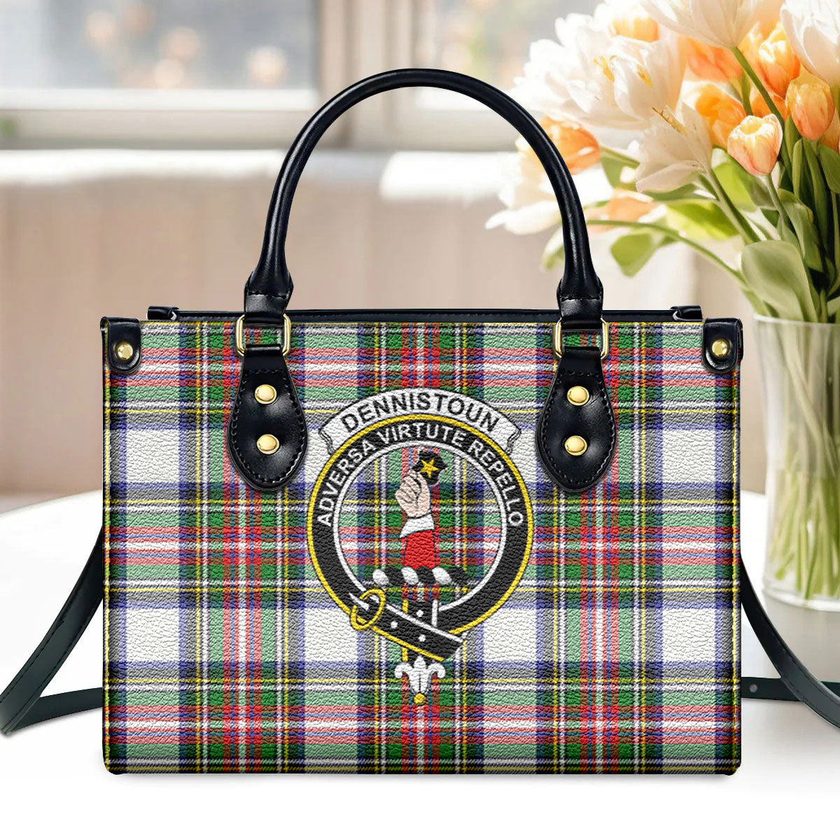 Dennistoun Tartan Crest Leather Handbag