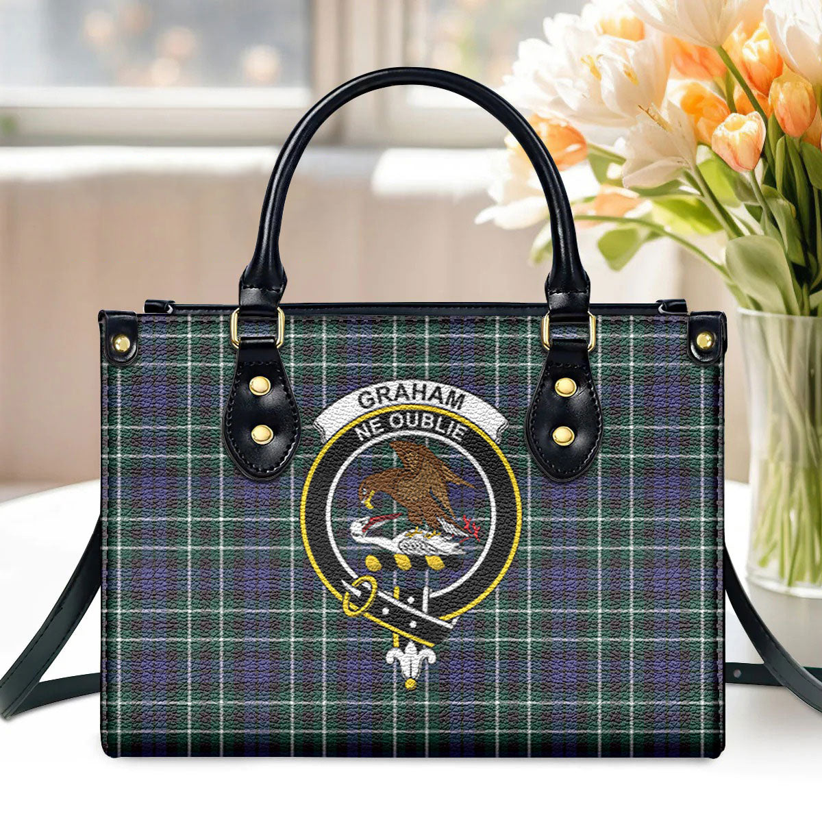 Graham of Montrose Modern Tartan Crest Leather Handbag