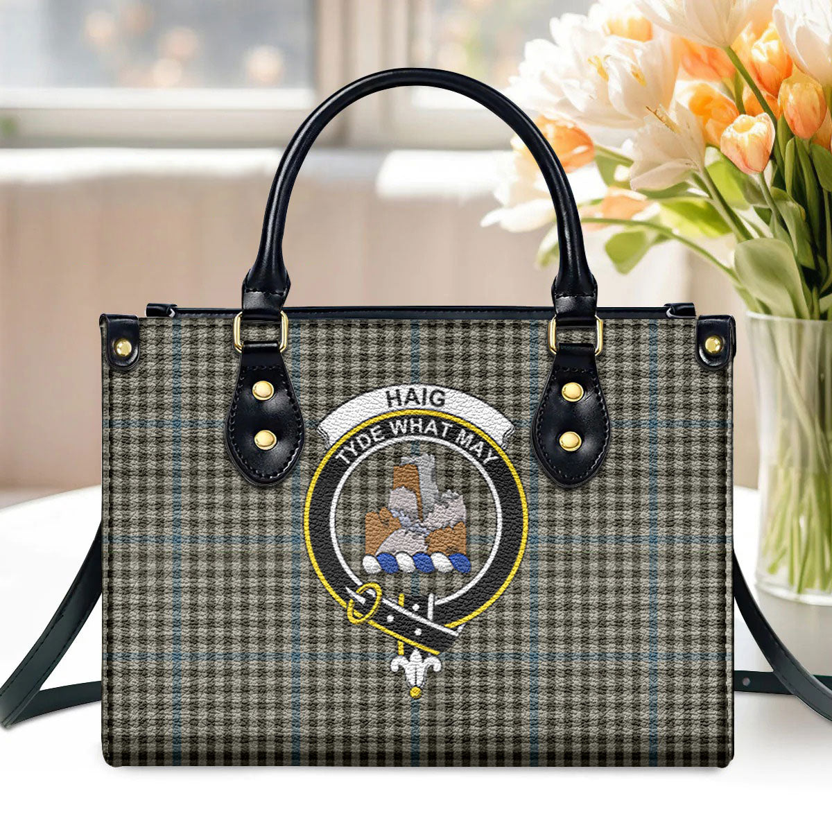 Haig Check Tartan Crest Leather Handbag