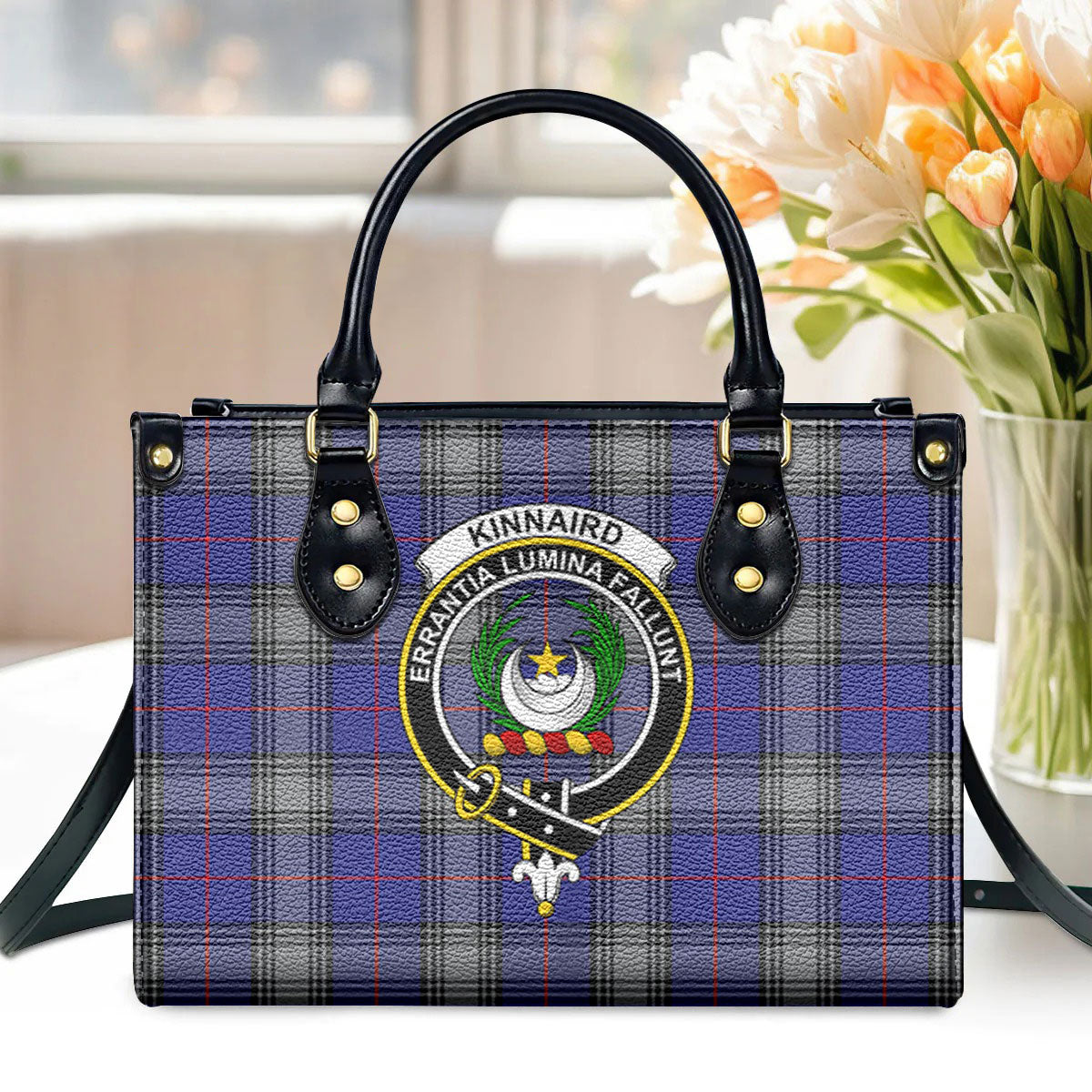 Kinnaird Tartan Crest Leather Handbag