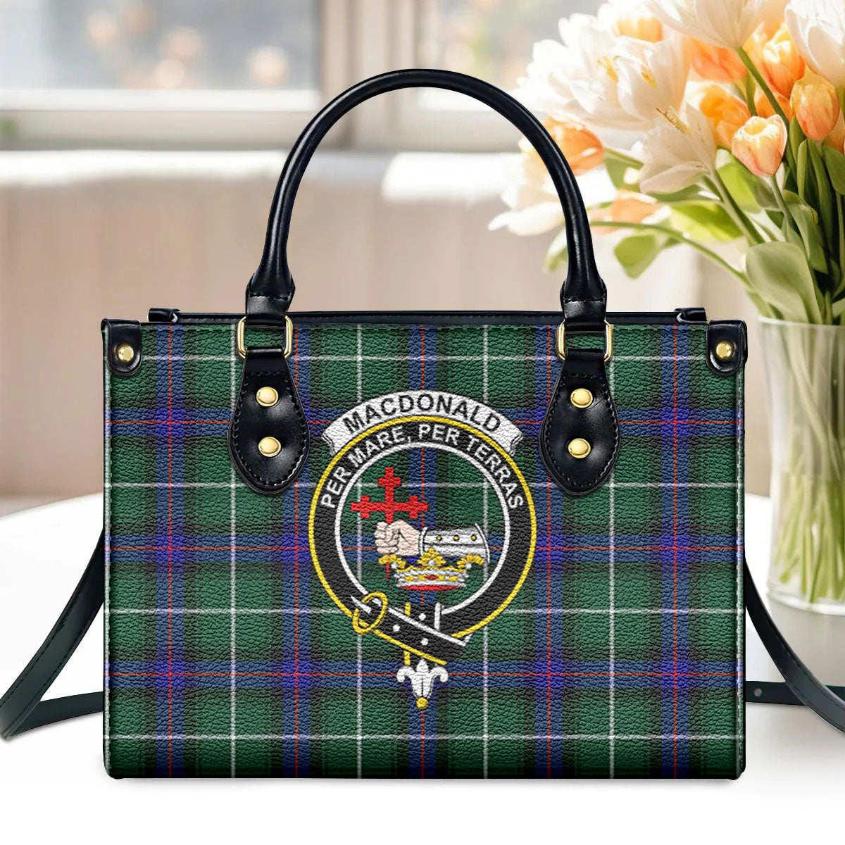 MacDonald of the Isles Hunting Modern Tartan Crest Leather Handbag