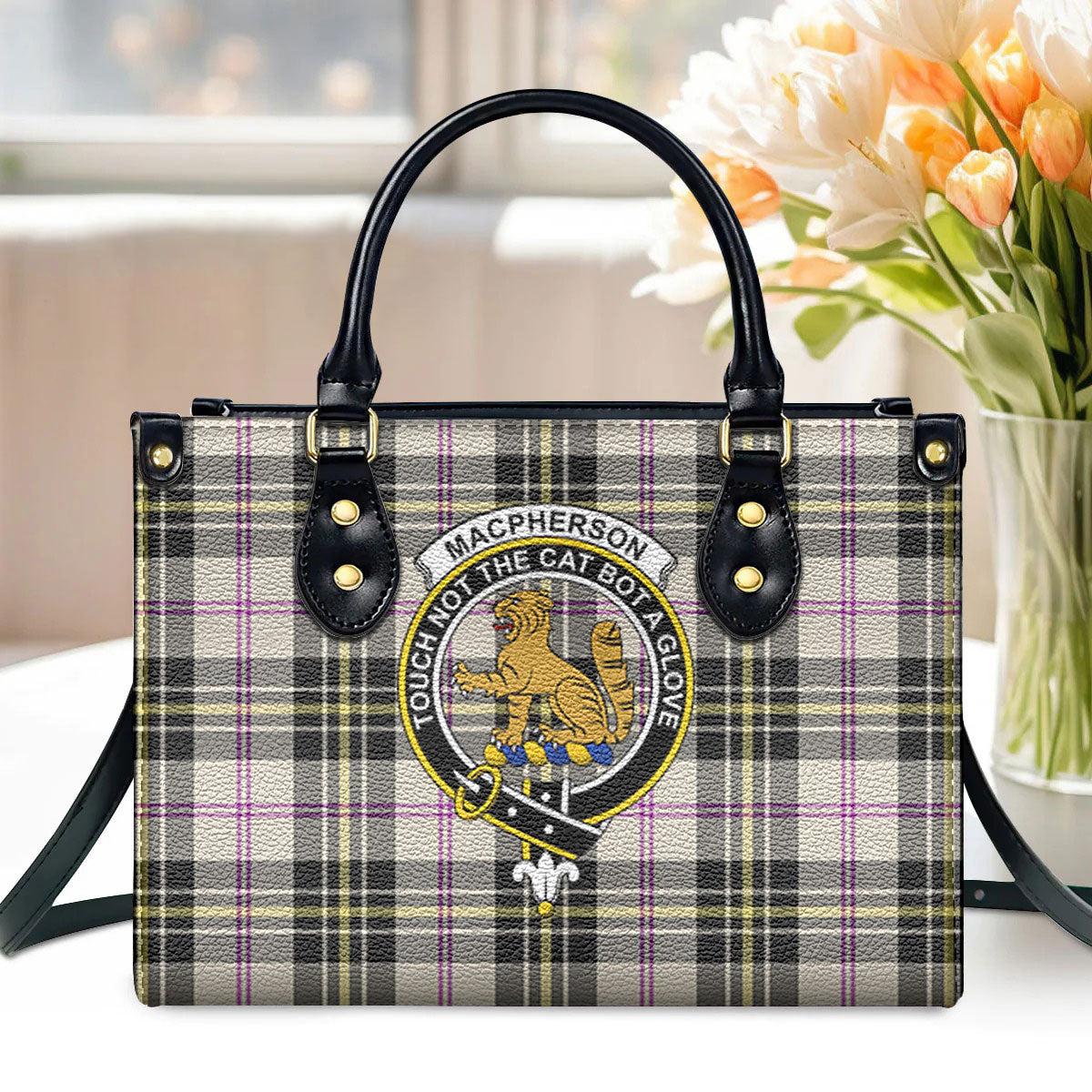 MacPherson Dress Ancient Tartan Crest Leather Handbag