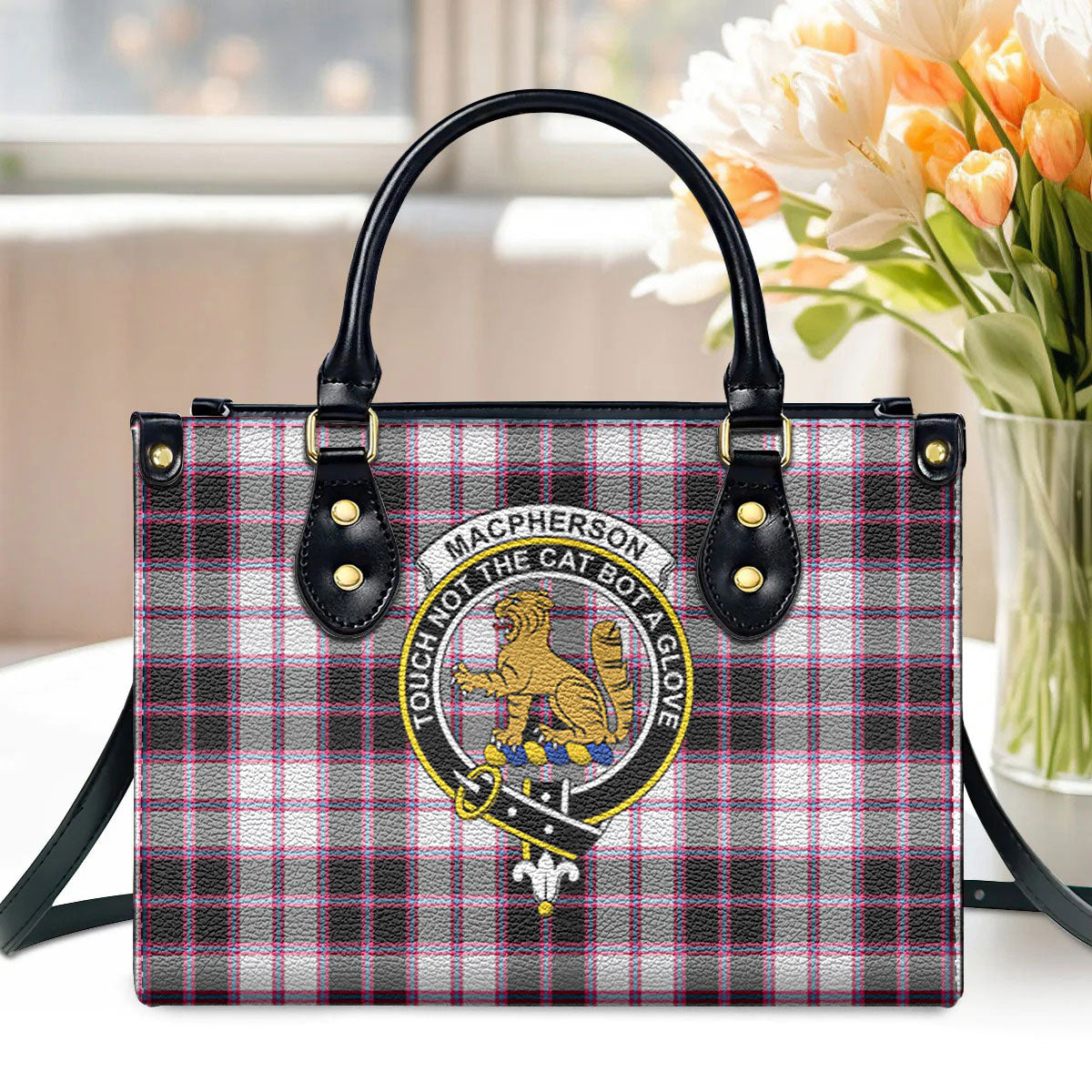 MacPherson Hunting Modern Tartan Crest Leather Handbag